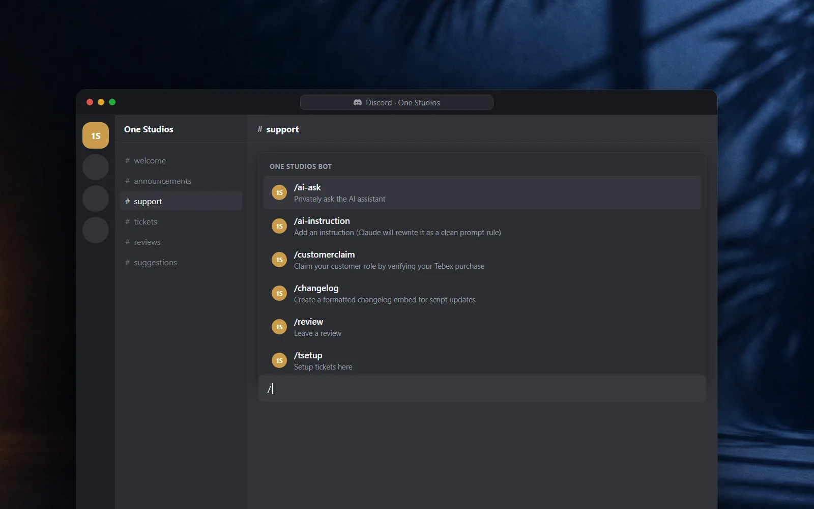 One Studios Discord Bot, AI-support die antwoordt vanuit de documentatie