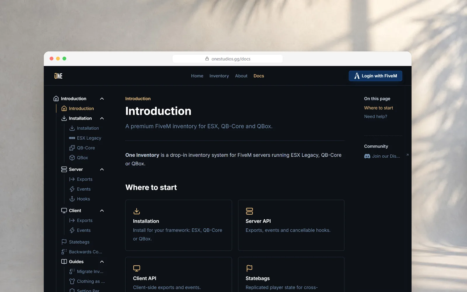 One Studios Docs, Docs and changelog, built into the store