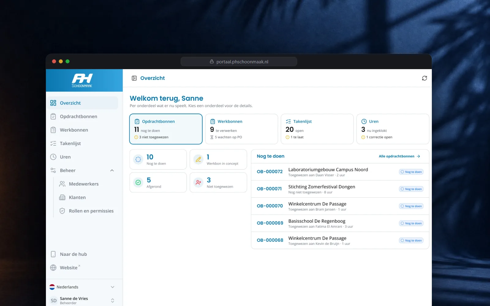 P.H. Portaal, Backoffice-dashboard + medewerkershub voor een schoonmaakbedrijf