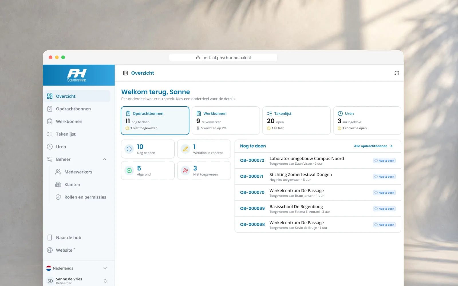 P.H. Portaal, Backoffice-dashboard + medewerkershub voor een schoonmaakbedrijf