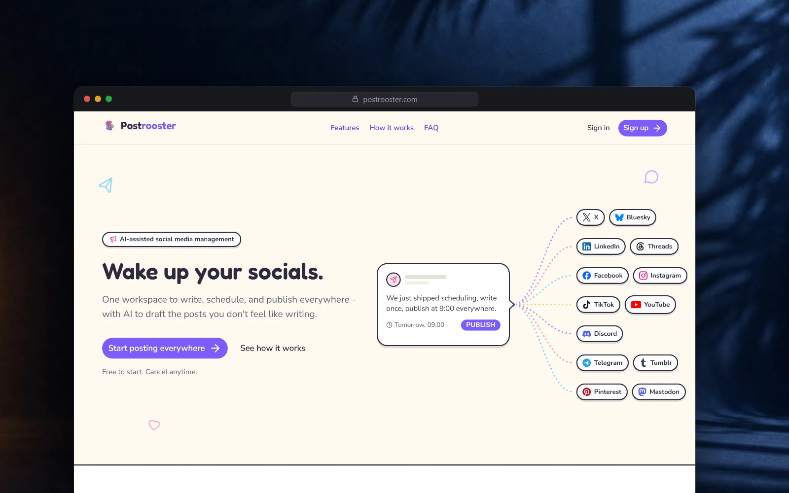 Postrooster, AI-content en automatisch publiceren op 13 sociale netwerken