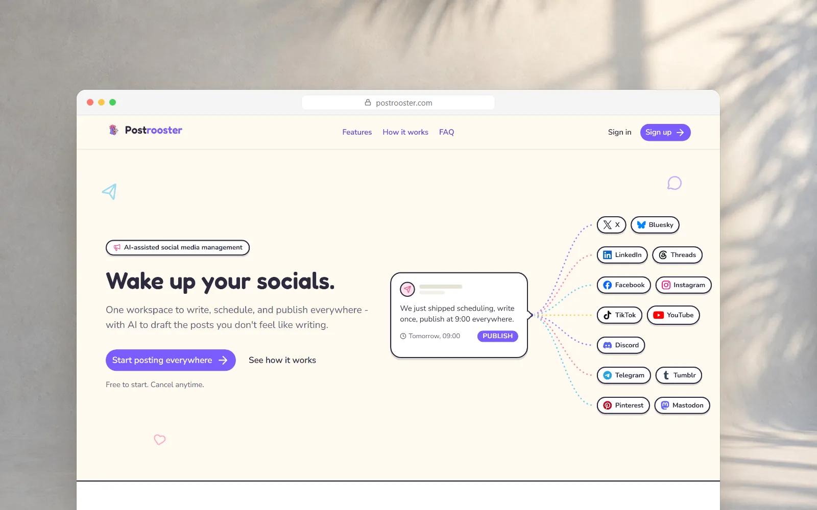 Postrooster, AI-content en automatisch publiceren op 13 sociale netwerken