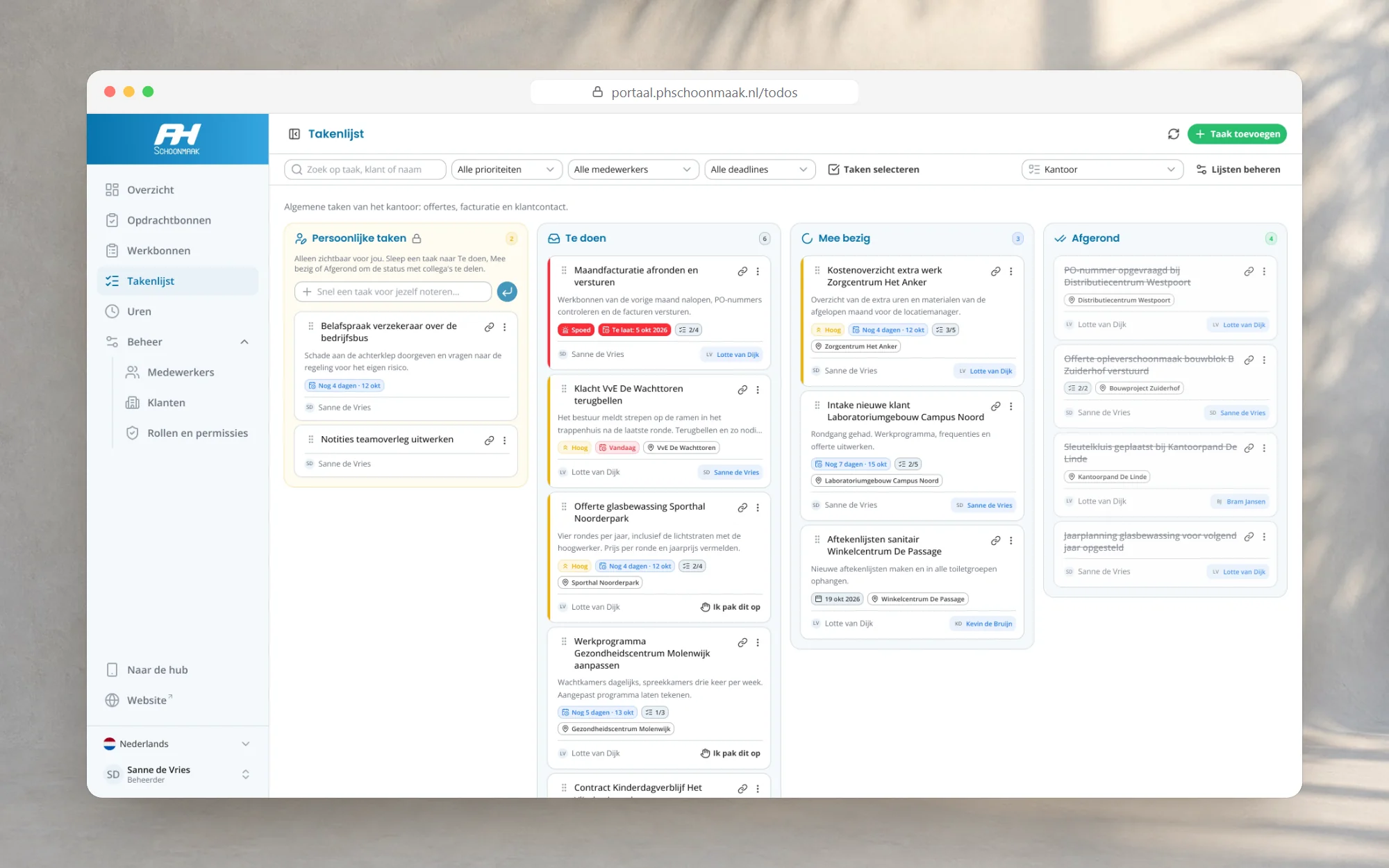 A kanban task board for the office, with priorities, deadlines and checklists