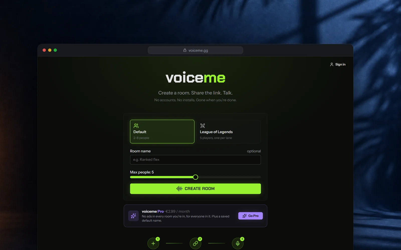 voiceme, Voice chat rooms that start with one link